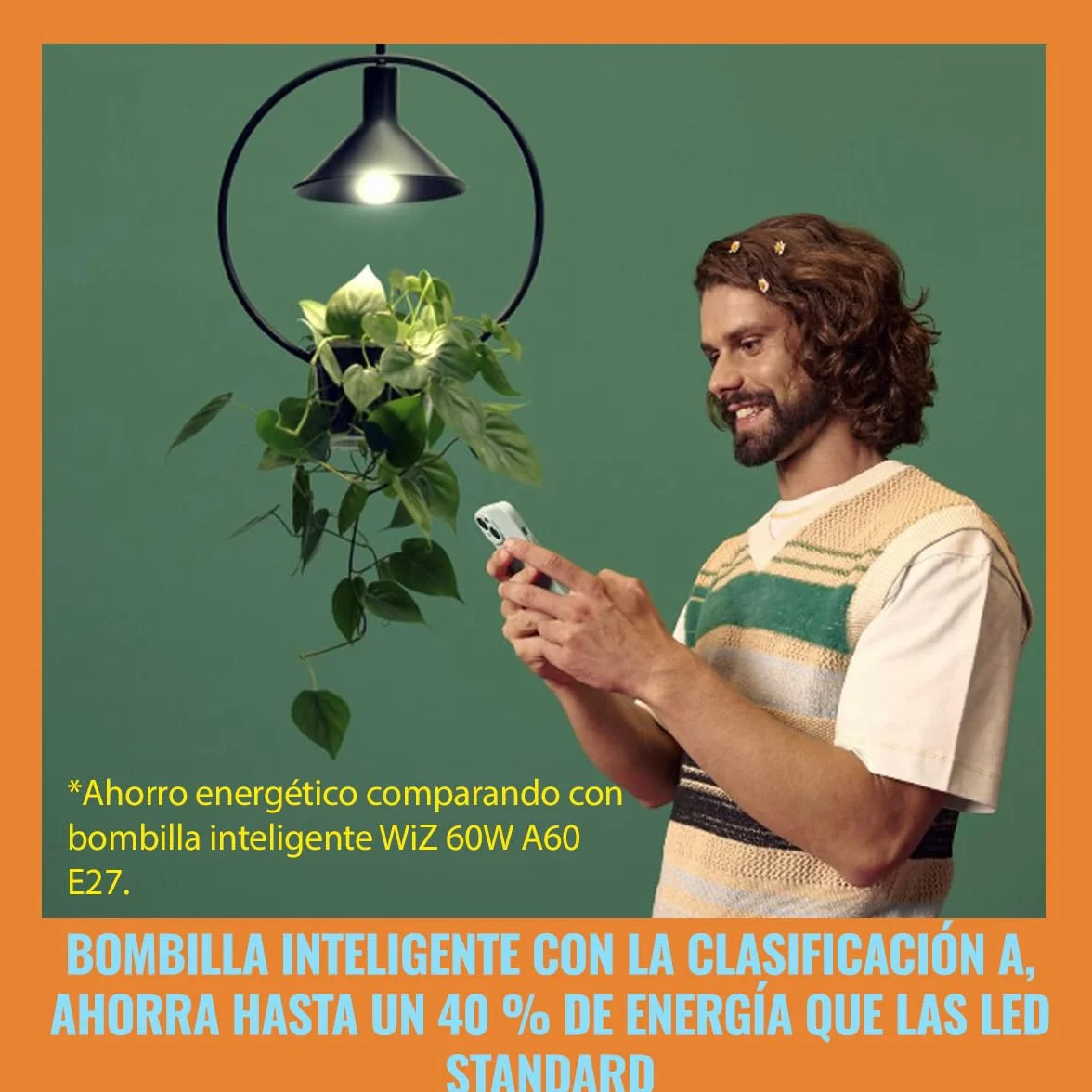 WiZ - Bombilla LED inteligente, E27, clase A (ahorro de energía), conécta via Wi-Fi, tecnologia SpaceSense y Matter, compatible con Alexa