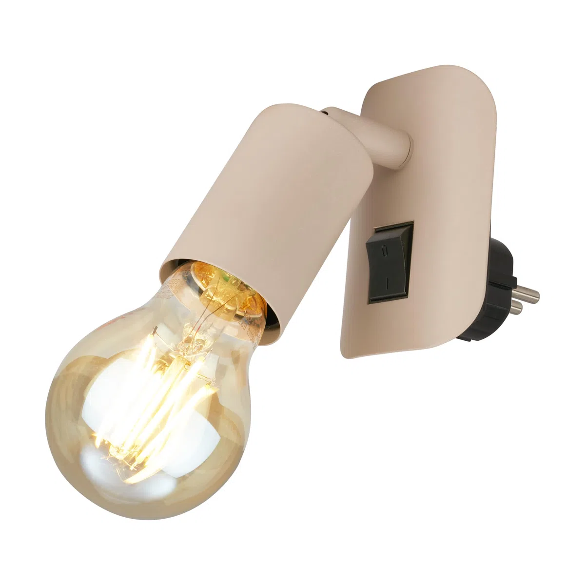 BRILONER - Aplique pared interior con interruptor, orientable, casquillo E27, enchufe, apliques dormitorio, lampara pared, apliques, 9,5x6,7x7,8 cm, beige