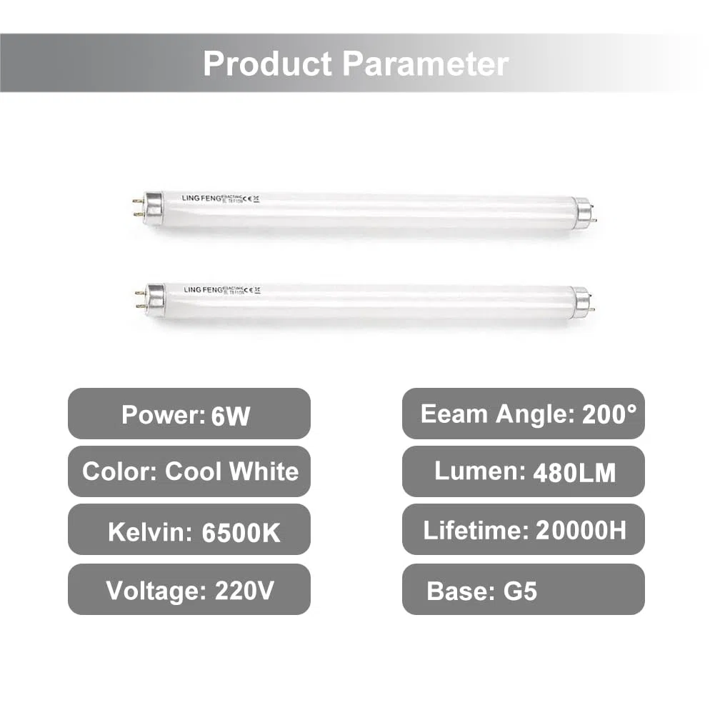T5 6W Tubos Fluorescentes 212mm(excluyendo pines) Paquete De 2, Casquillo G5, Blanco Frío 4000K, 480 LM, Lámpara De Bajo Consumo, Luz De Emergencia De Bajo Consumo Para Cocina, Baño, Armario Y Garaje