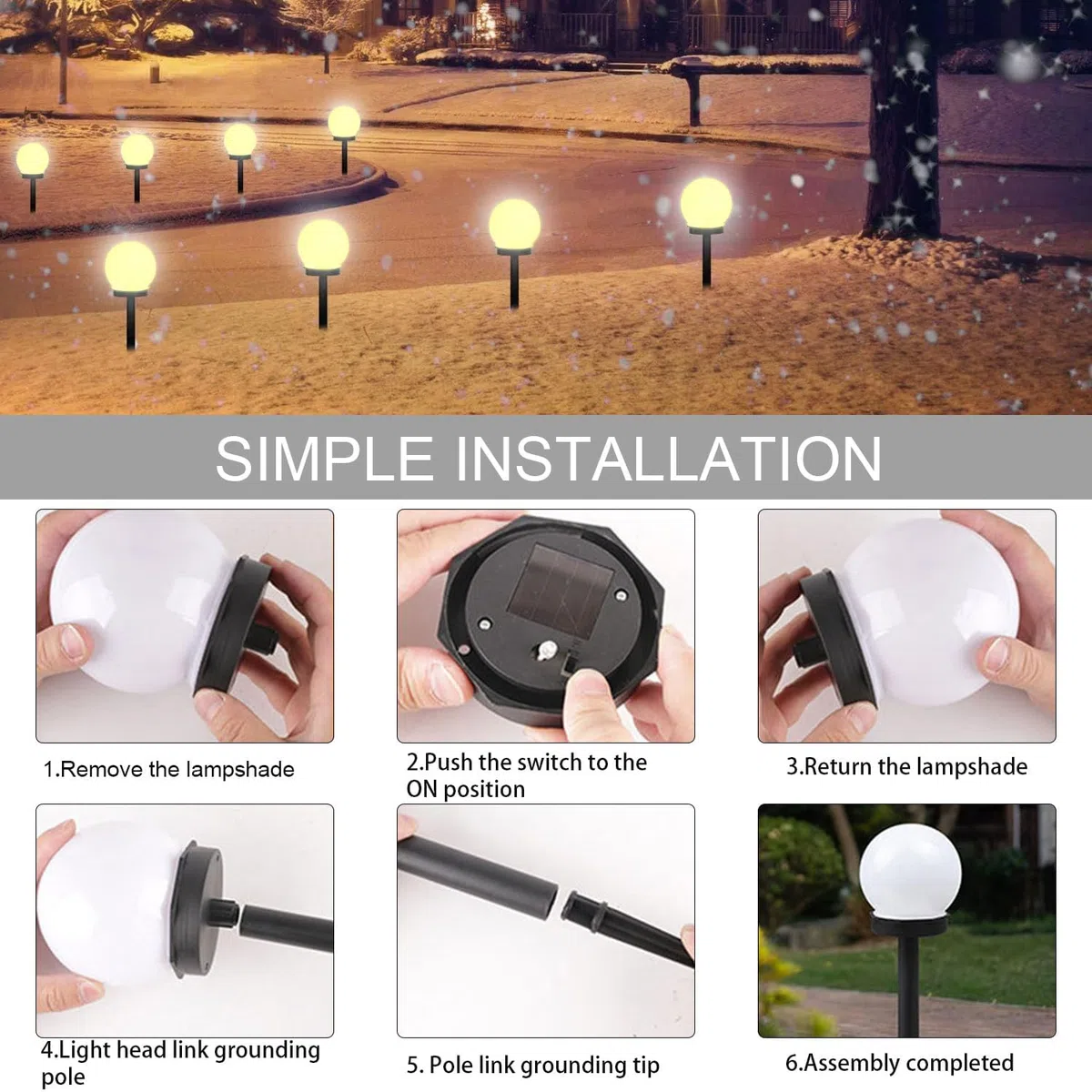 Shengruili 3 piezas de lámparas solares para exteriores en forma de bola, lámpara solar de jardín, lámparas solares impermeables para jardín, lámpara solar de jardín impermeable, lámparas solares de