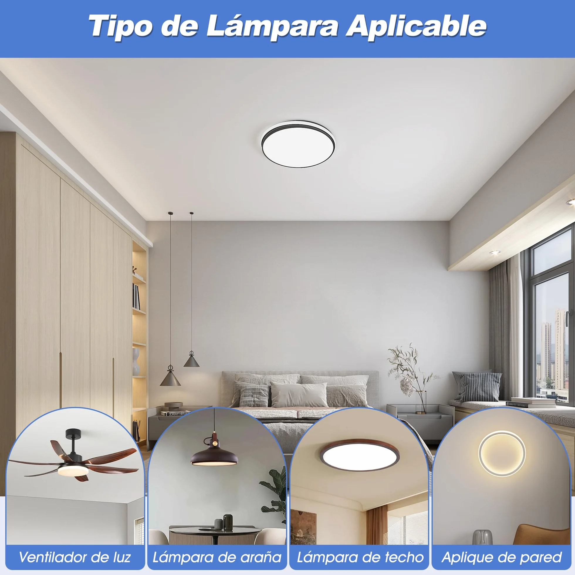 Kit de Luz del Ventilador de Techo LED de 6.3 Pulgadas Magnética de 24W Dimmable 3CCT 3000K 4000K 6000K Techo Ventilador Panel de Reemplazo de Luz (230V)