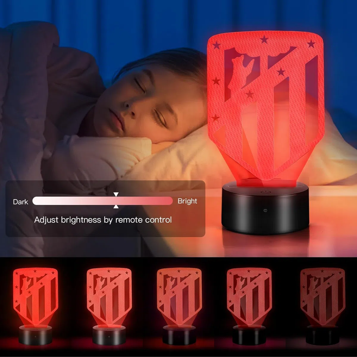 Atletico de madrid Lámpara 3D Regalos, Atletico de madrid Fútbol Lámpara, 16 Colores de Iluminacion y Mando a Distancia