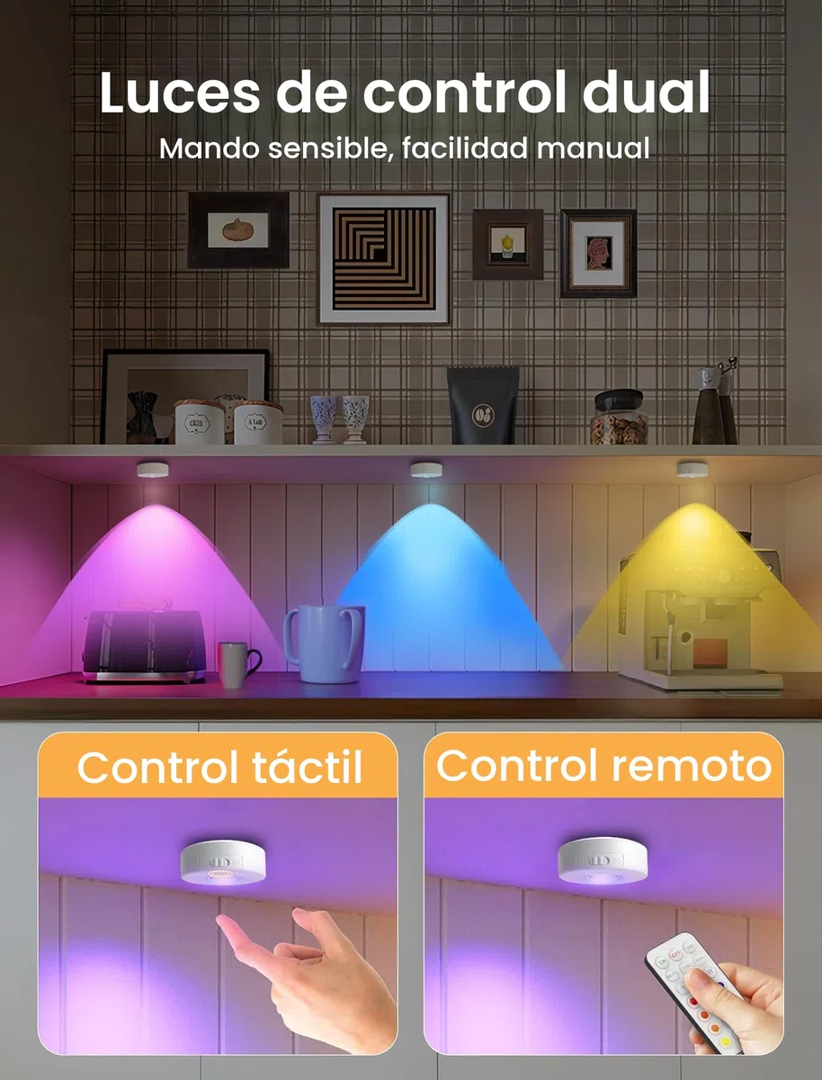 MERTTURM Recargable LED Armario Luz con Control Remoto, Regulables Mini LED Vitrina, 3 Temperaturas de Color, 9 RGB Iluminación de Armarios [3 Pieza]