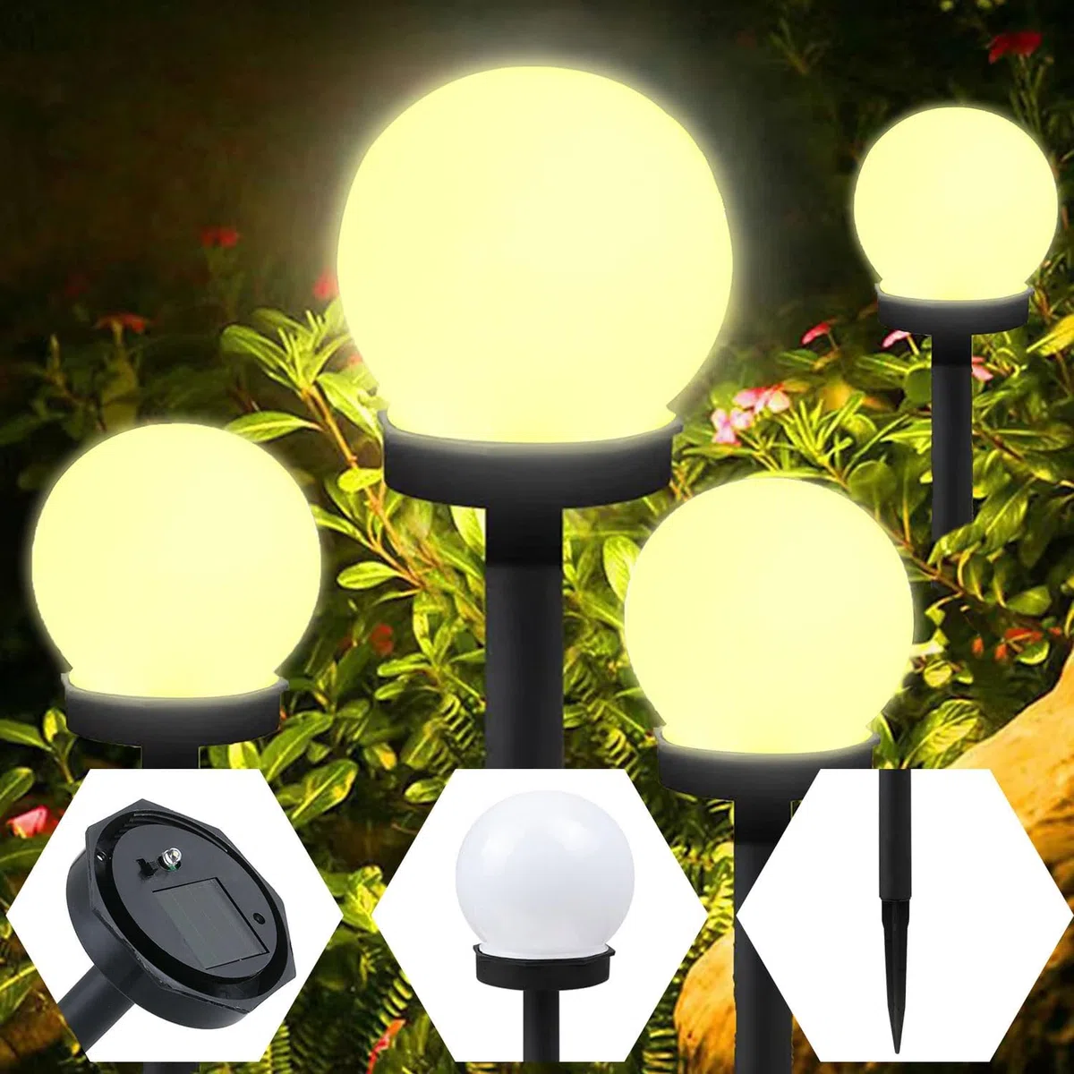 Shengruili 3 piezas de lámparas solares para exteriores en forma de bola, lámpara solar de jardín, lámparas solares impermeables para jardín, lámpara solar de jardín impermeable, lámparas solares de