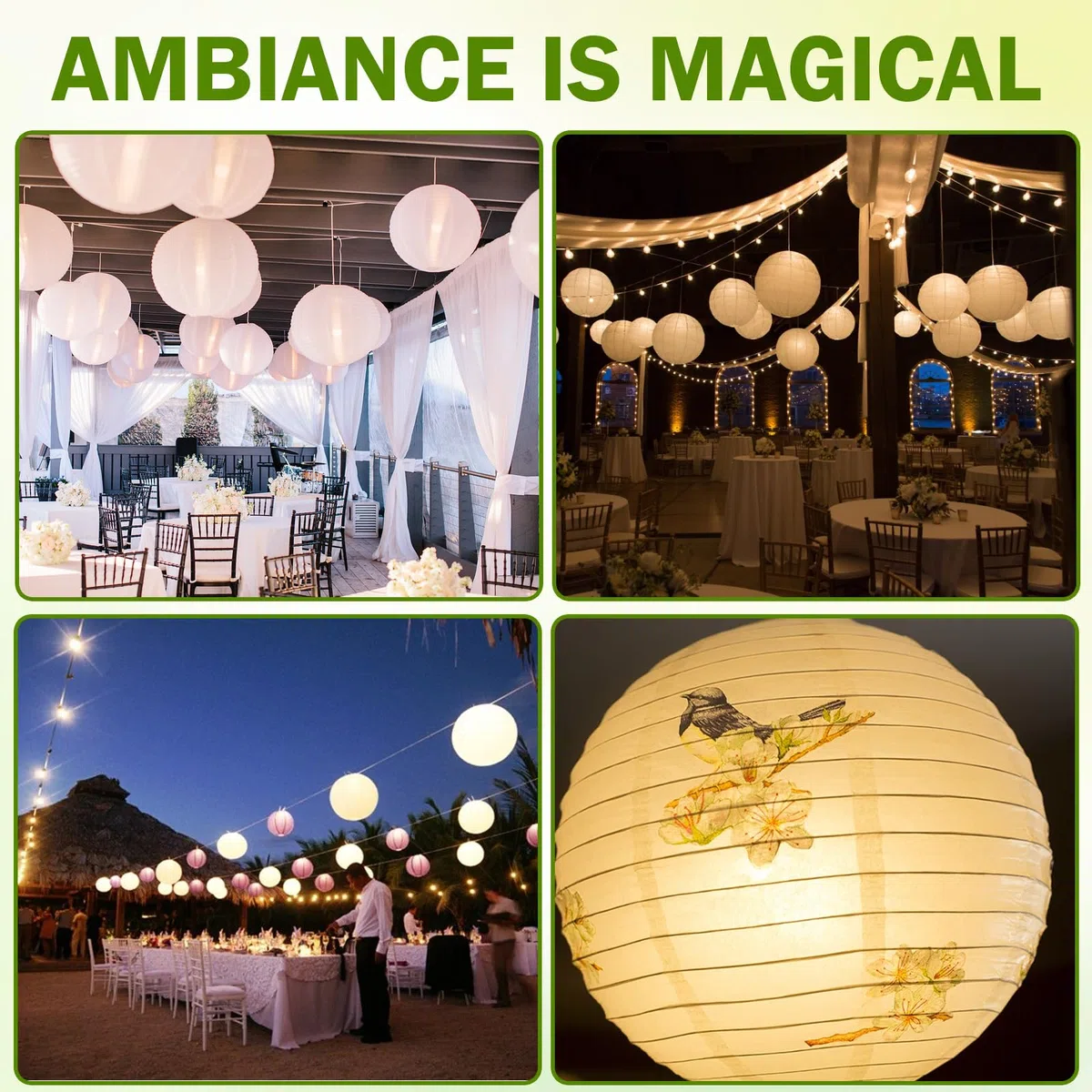 30 Piezas Linternas de Papel Blanco Farolillos de Papel para Bodas Comuniones Decoraciones de Fiestas de Jardín
