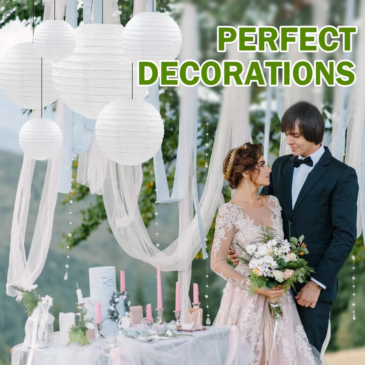 30 Piezas Linternas de Papel Blanco Farolillos de Papel para Bodas Comuniones Decoraciones de Fiestas de Jardín