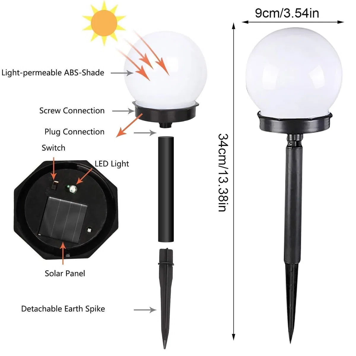Shengruili 3 piezas de lámparas solares para exteriores en forma de bola, lámpara solar de jardín, lámparas solares impermeables para jardín, lámpara solar de jardín impermeable, lámparas solares de
