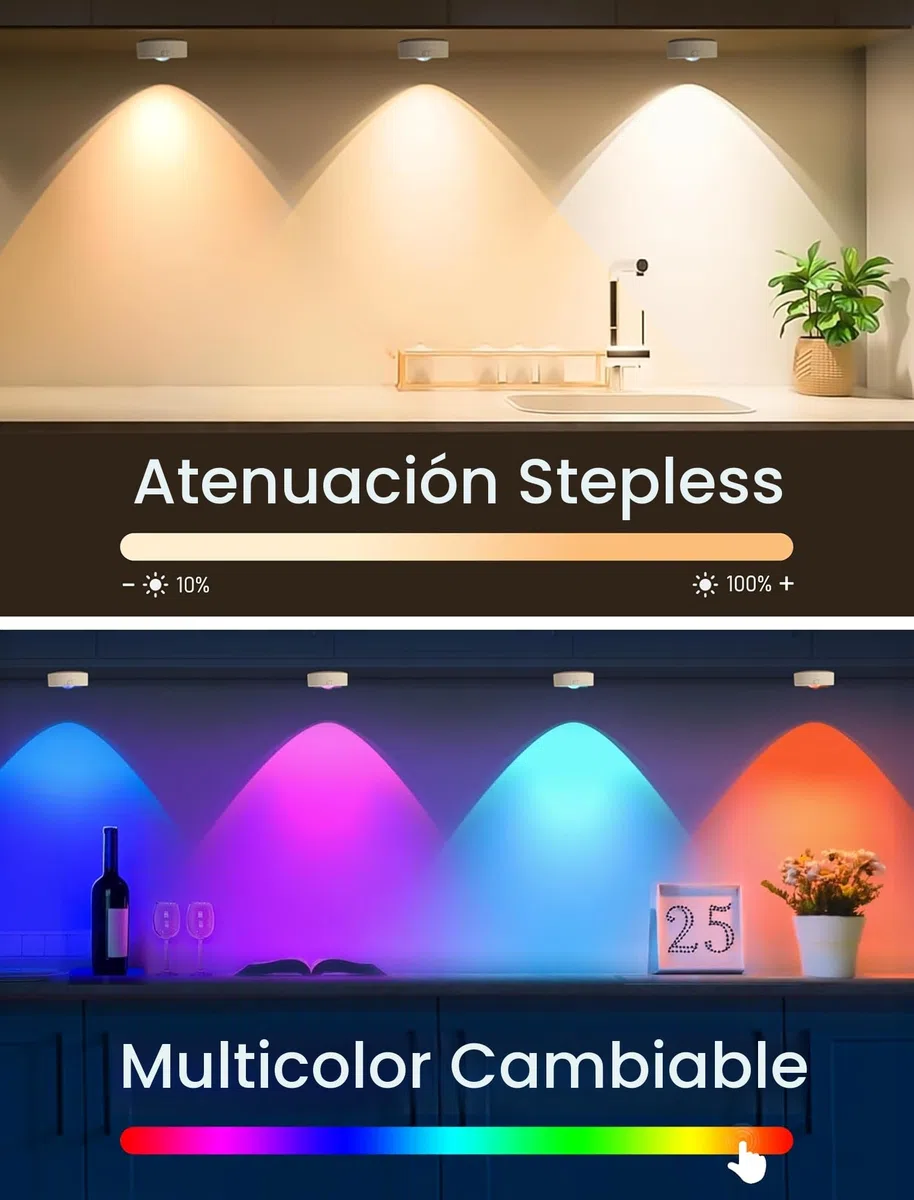 MERTTURM Recargable LED Armario Luz con Control Remoto, Regulables Mini LED Vitrina, 3 Temperaturas de Color, 9 RGB Iluminación de Armarios [3 Pieza]