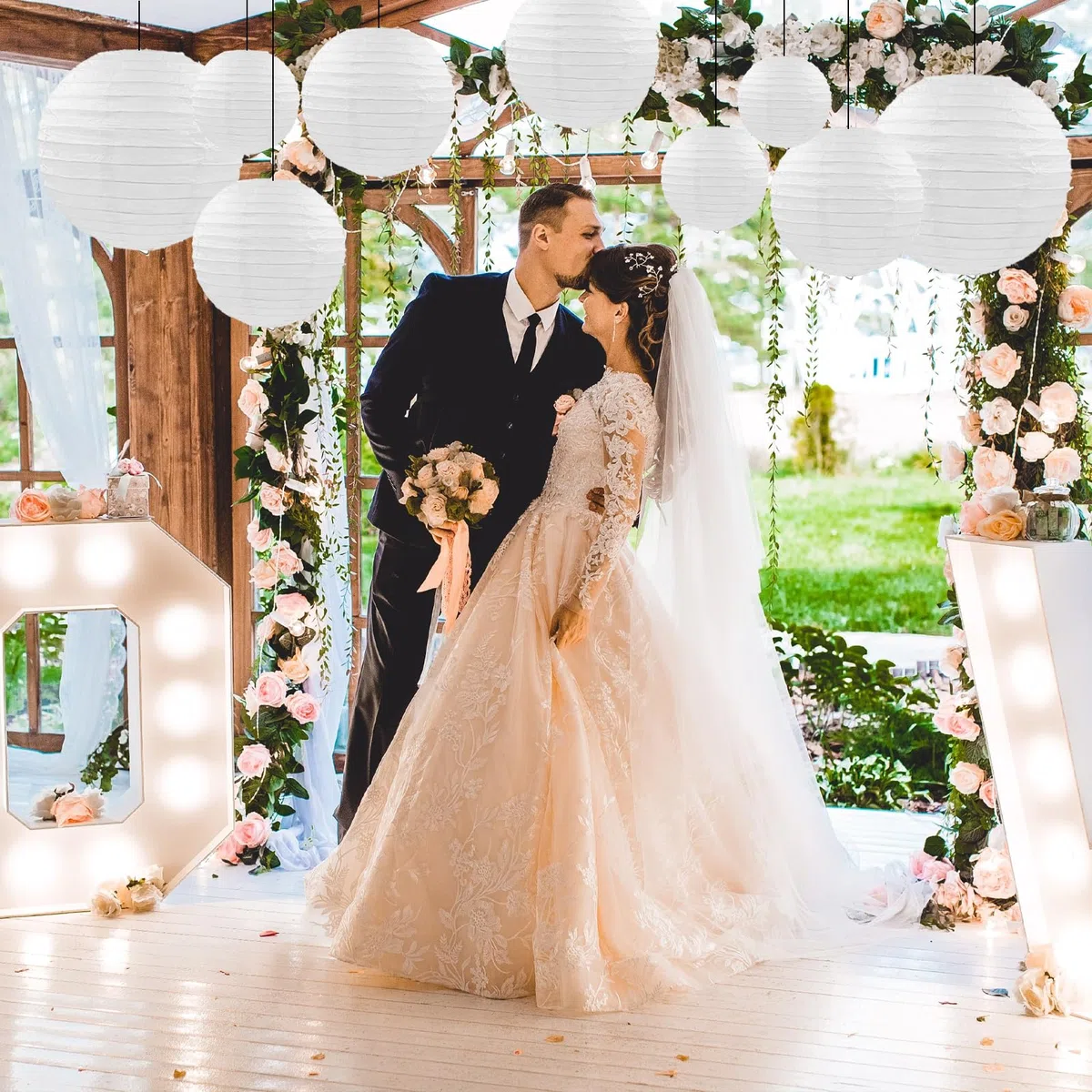 30 Piezas Linternas de Papel Blanco Farolillos de Papel para Bodas Comuniones Decoraciones de Fiestas de Jardín